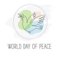 World Day of Peace greeting card. Minimal line art lifestyle concept.